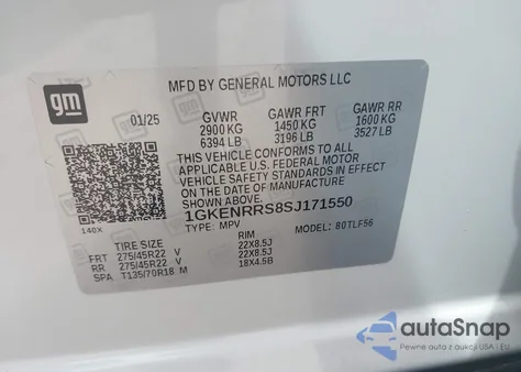 2025 GMC Acadia Awd Denali from USA, damaged, VIN 1GKENRRS8SJ171550